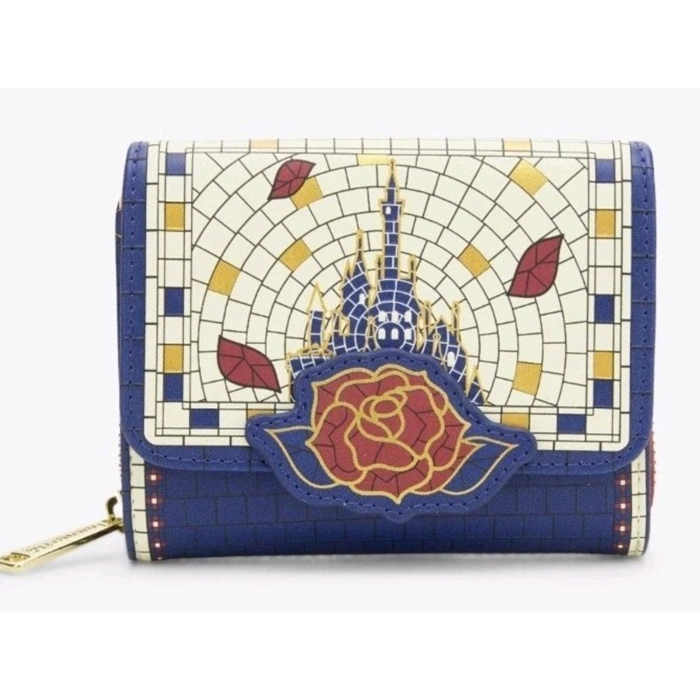 NEW Loungefly Disney Beauty And The Beast Mosaic Enchanted Rose Castle Wallet